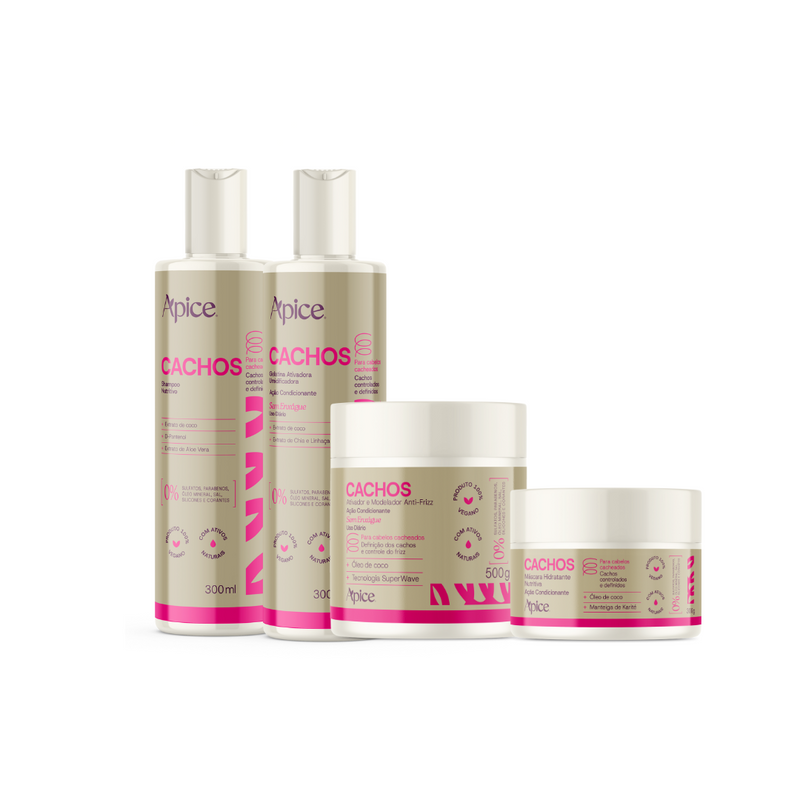Kit Cachos Essence - Shampoo, Gelatina, Máscara e Ativador (4 ITENS)