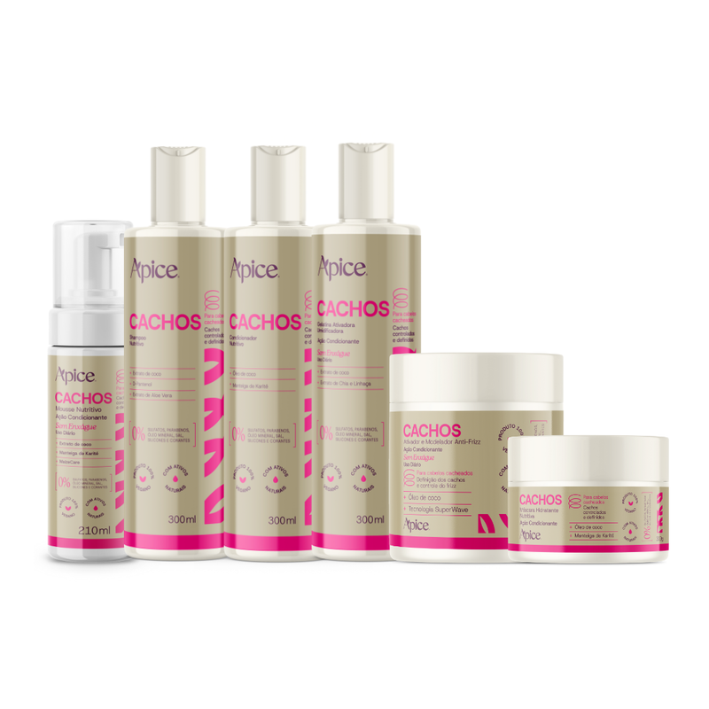 Kit Cachos NOVA FRAGRÂNCIA - Shampoo, Condicionador, Máscara, Gelatina, Ativador e Mousse  (6 ITENS)